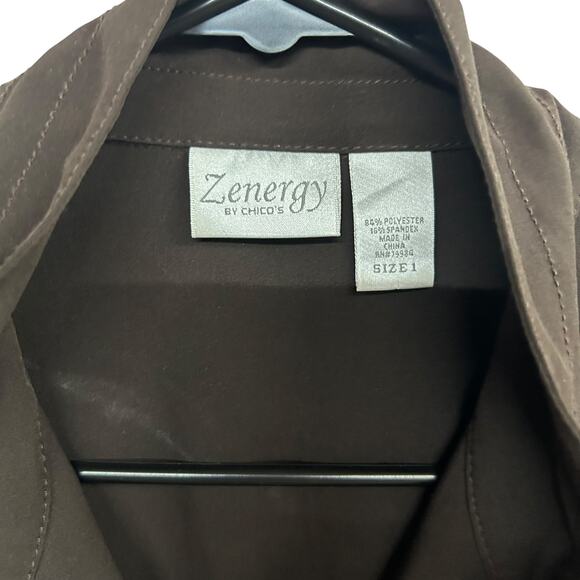 Minimalist Utility Brown Dress Chico’s‎ Zenergy Zip Front Size 1 Medium - Picture 5 of 6